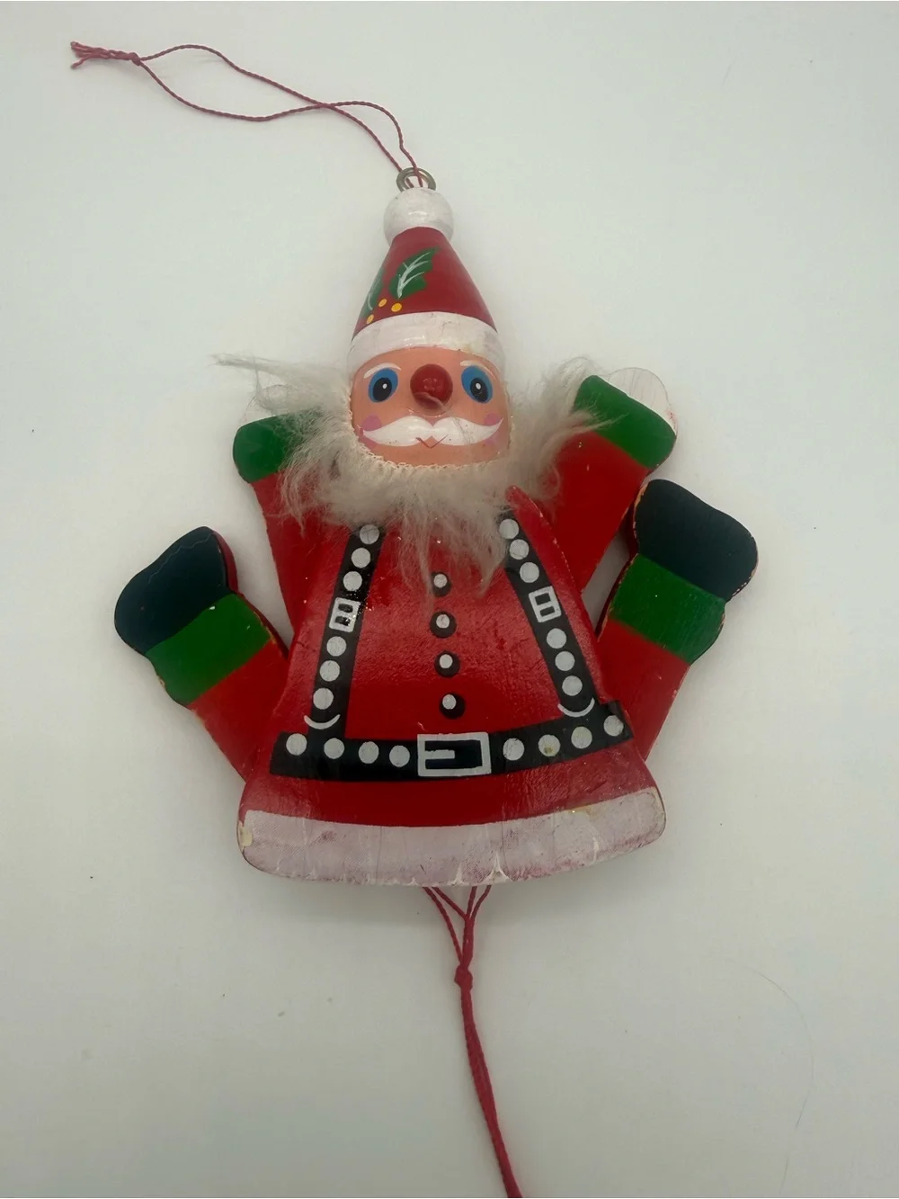 Vintage Wooden Santa Claus Jumping Jack Pull String Christmas Ornament Toy 1970s